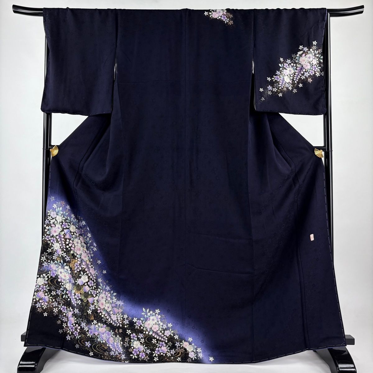 訪問着 身丈168cm 裄丈67.5cm L 袷 翠山工房 やまと 落款 辻が花 流水 螺鈿 金彩 青黒 正絹 名品