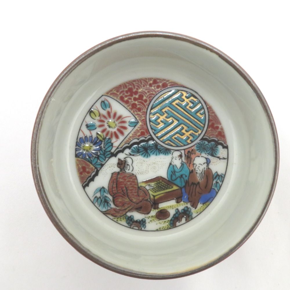 九谷焼 骨董・民芸品 九谷石盛 石盛造 時代盃 酒器 酒盃 おちょこ 6客