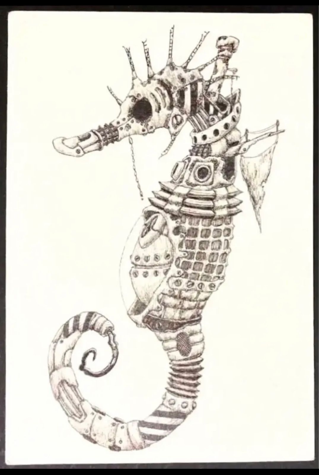 オリジナルイラスト ボールペン細密画 タツノオトシゴ 廃