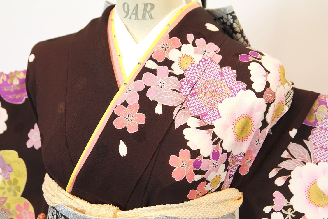 振袖フルセット 6点セット 花尽くし 桜 華やか 最高級 こげ茶 桜柄