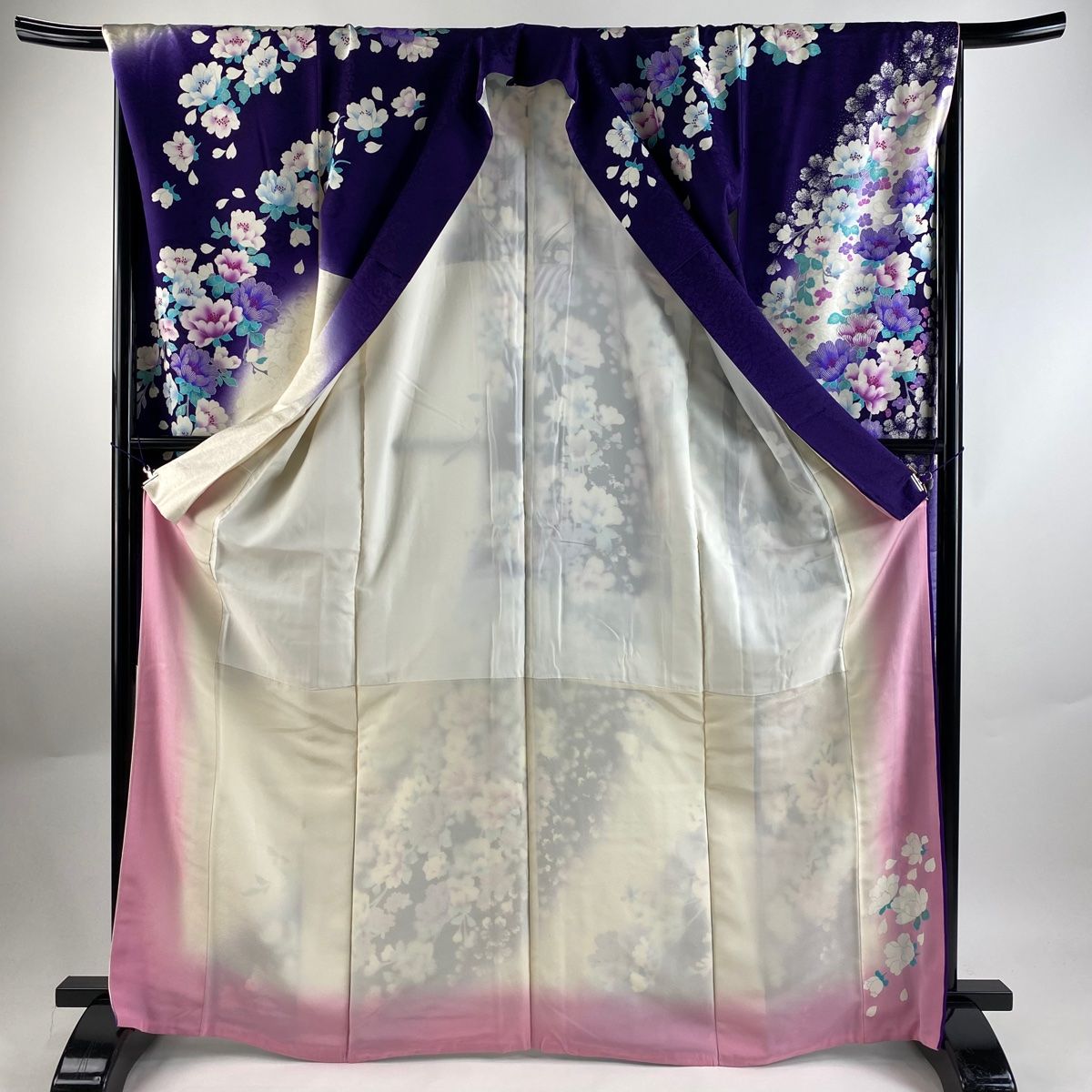 ブランド振袖 桂由美 豪華 金彩 刺繍 紋意匠 身丈168cm パールトーン 成人式 振袖 ブラック 黒 ラメ 絞り 金 ゴールド 豪華セット