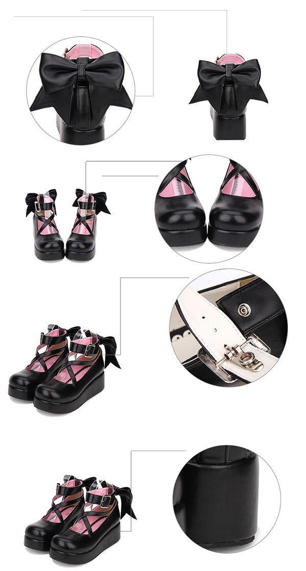 ロリータ 靴 レディース 厚底パンプス リボン シンプル定番ロリータ