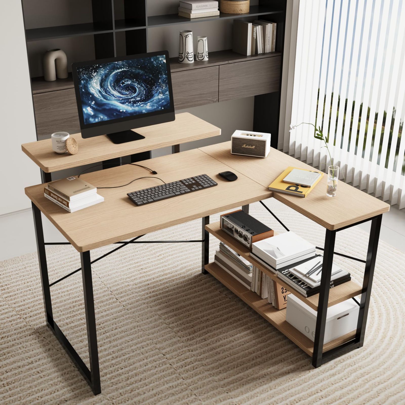 新着商品 desk ゲーミングデスクワークデスクL字デスク computer 棚 付き 勉強机 pc 学習机 省スペース パソコンデスク 組立簡単 Merytes pcデスク MARWIL-DEMENAGEMENTS_CH