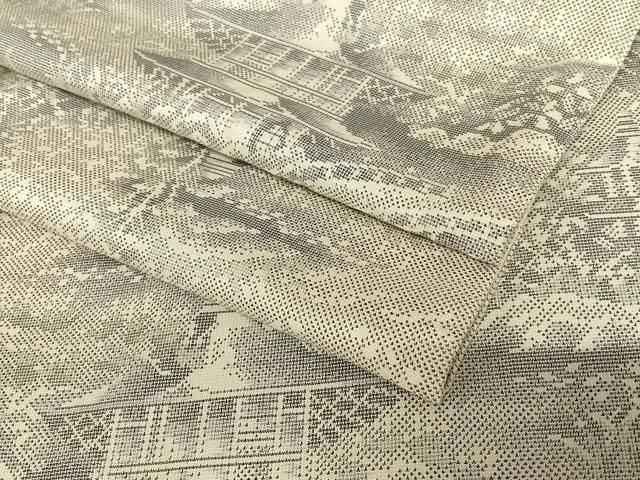 平和屋着物●本場大島紬　白大島　9マルキ　渡り橋風景草花文　ますいわ屋扱い　正絹　逸品　未使用　AAAU8204zg 平和屋着物○本場大島紬 白大島 9マルキ 渡り橋風景草花文 ますいわ屋