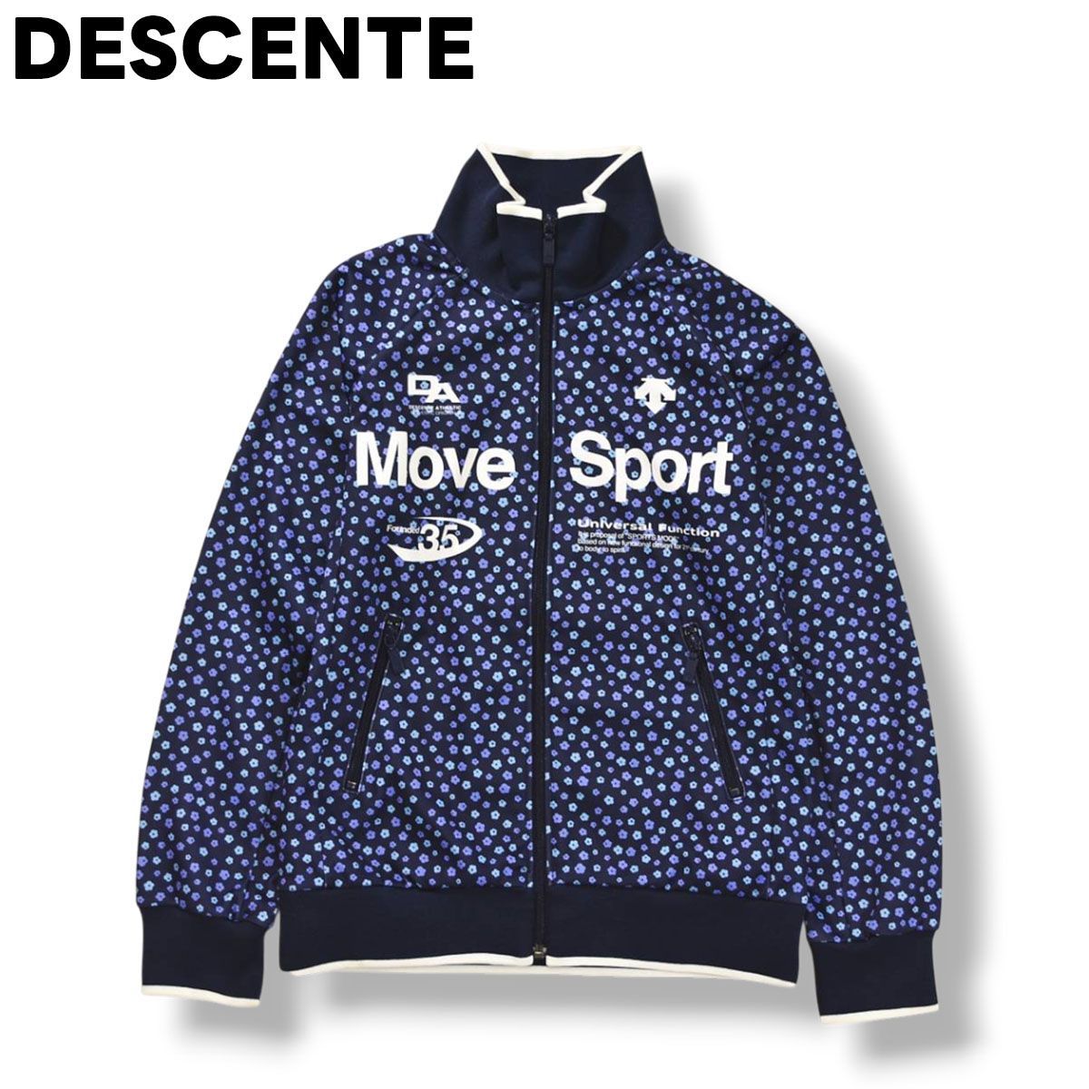デサント DESCENTE ムーブ スポーツ MOVE SPORT トラック ジャケット ジャージ ラグランスリーブ M 花柄 ネイビー x パープル スポーツ カジュアル ウェア レディース ♪