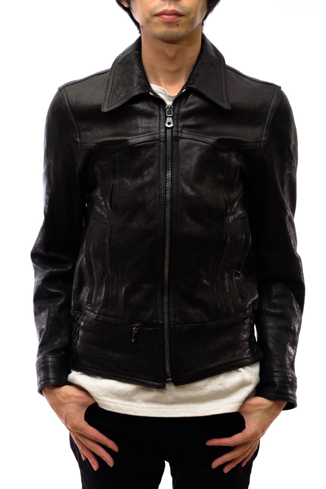 D&G ブラック シングルライダースジャケット D&G ブラック シングルライダースジャケット バイクジャケット