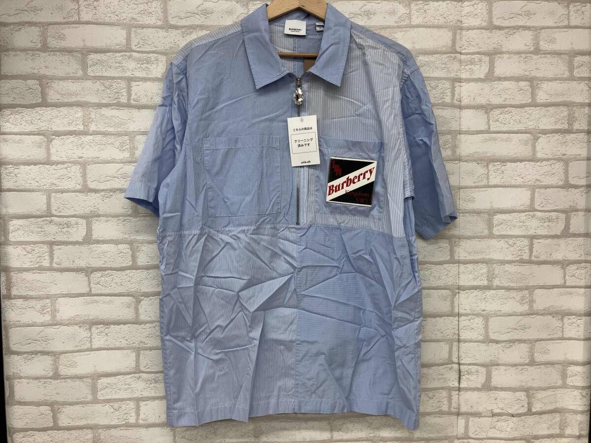 BURBERRY LONDON ENGLAND バーバリー ロンドン イングランド 半袖シャツ チェック ストライプ ブルー メンズ M