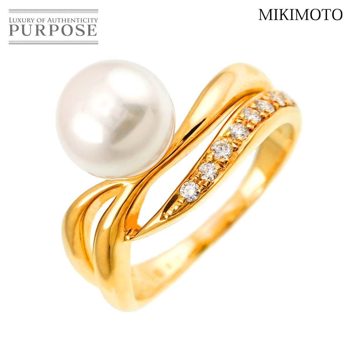 ミキモト MIKIMOTO 9.5号 リング アコヤ真珠7.8mm ダイヤ K18 YG
