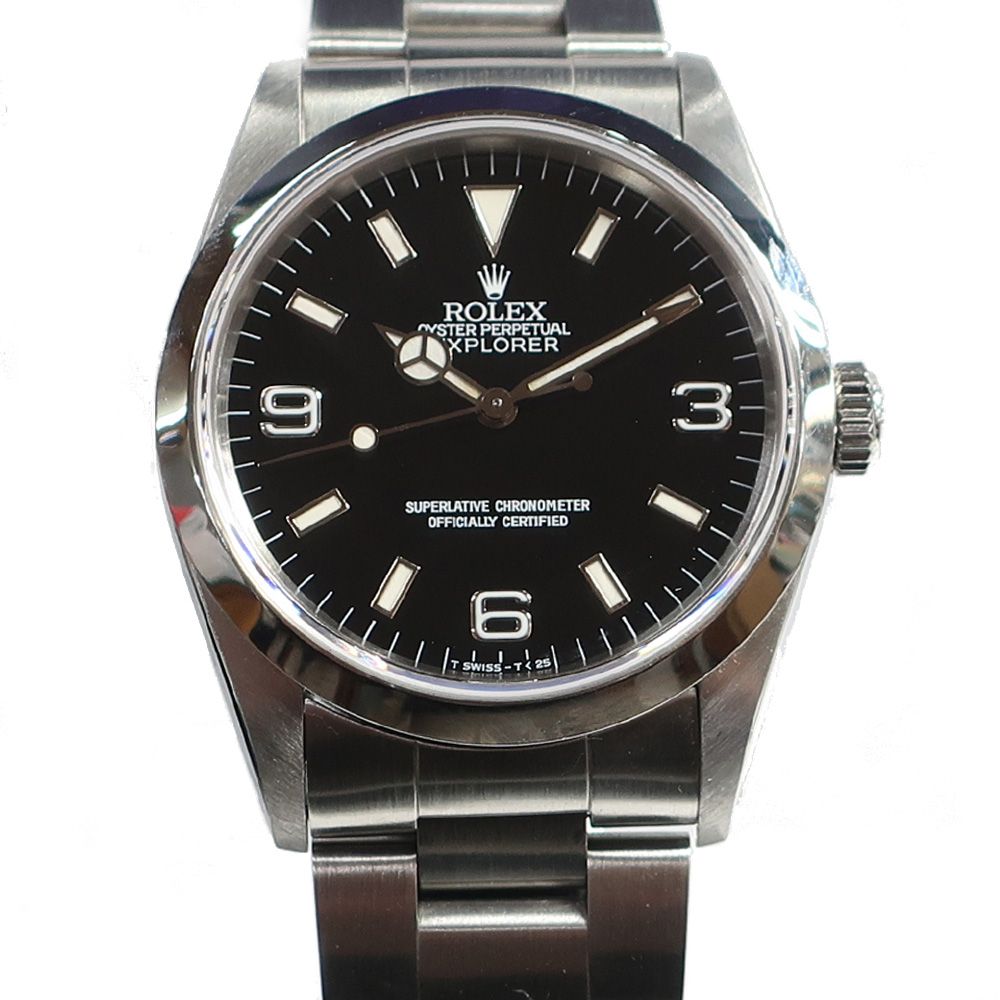 【天白】【ROLEX】ロレックス エクスプローラー1 14270 N番 ブラック SS トリチウム シングルバックル 腕時計 自動巻 メンズ 【中古】