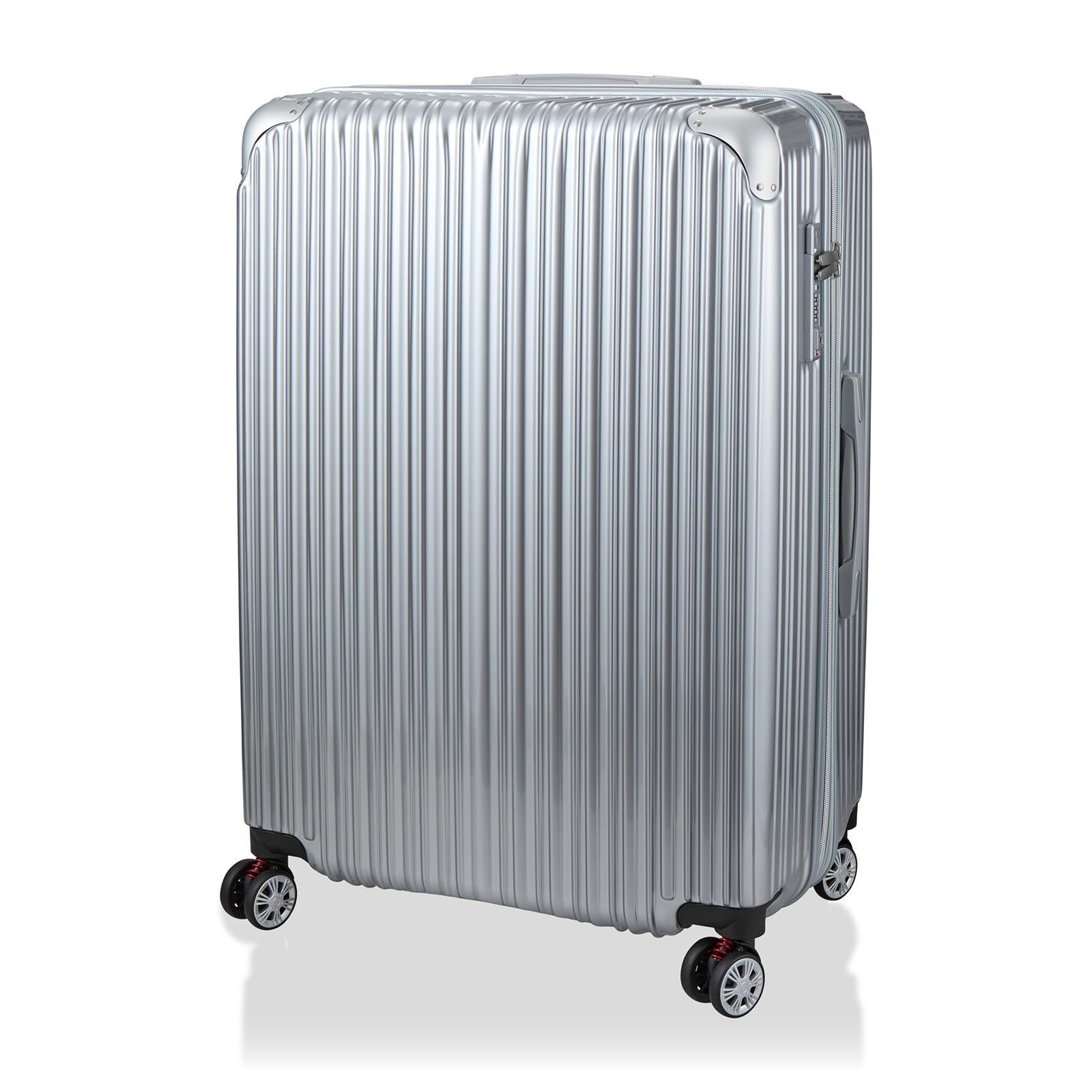 【期間限特別価格】 台座フック 抗菌加工 ダブルキャスター 約7泊～長期向け サスペンションキャスター PC ABS LLサイズ Trident 拡張ハードジッパースーツケース トライデント 5.6kg シフレ シルバー 衝撃価格！