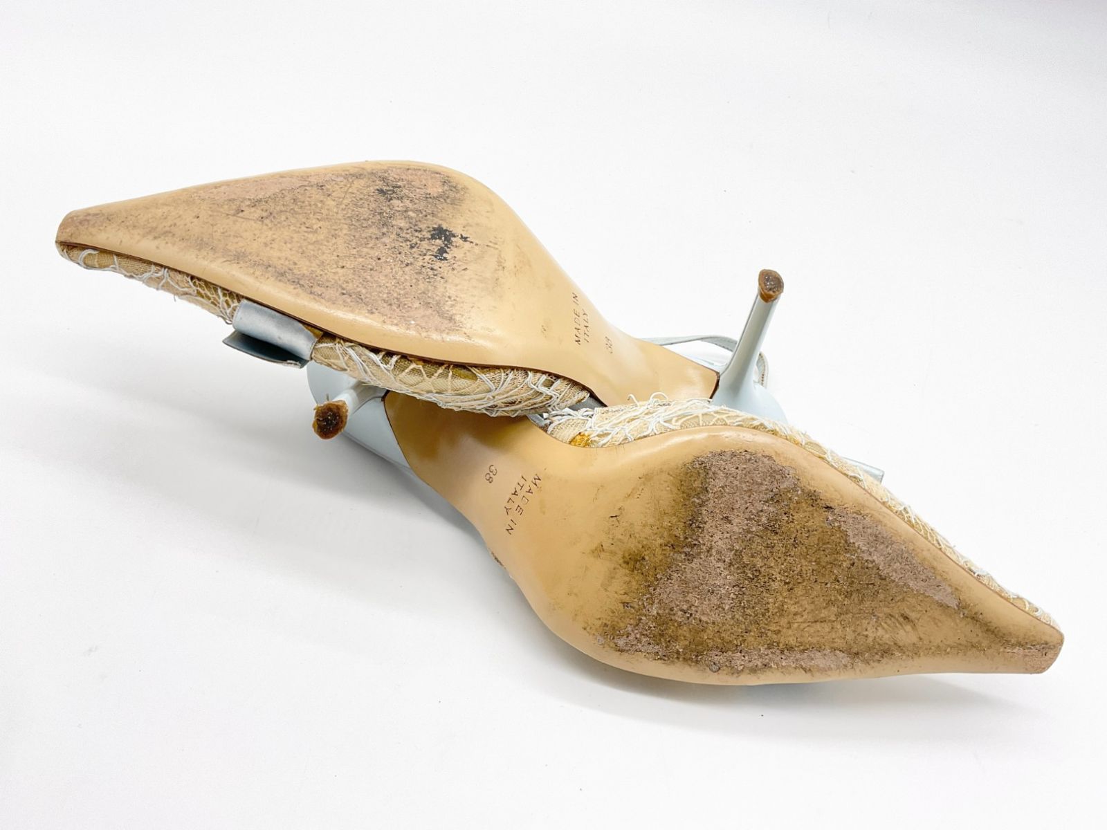 25cm【美品】RENE CAOVILLA レースバックスリング ピンヒール Jeweled Jewel Slingbacks In Lace Venezianan 75 | Rene Caovilla®