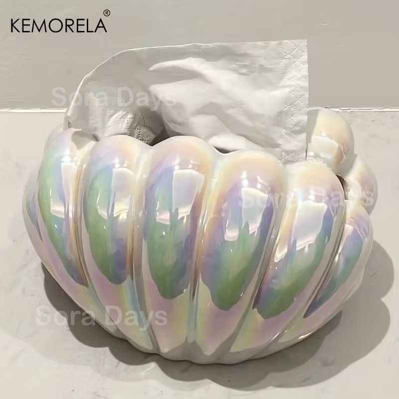 ティッシュボックス シェル型 貝殻 オーロラ メタリック 可愛い エレガント きれい 美しい おしゃれ インテリア 北欧 ティッシュケース ホルダー ラウンドフォルム ホワイト シルバー イエロー セラミック 21×10×12cm USTAUSTRALIA_COM_AU