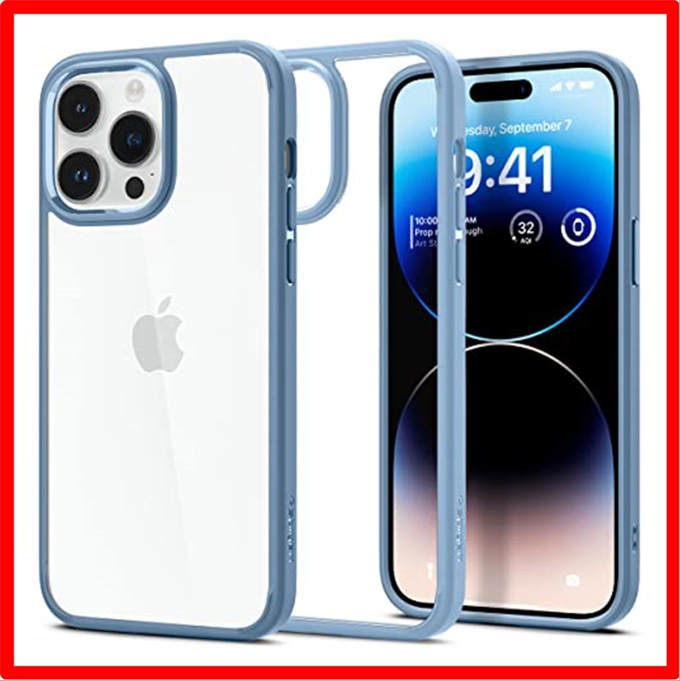 【匿名配送】シエラ・ブルー Spigen iPhone14Pro ケース 衝撃吸収 耐衝撃 ストラップホール付き 米軍MIL規格取得 黄変なし TPU バンパー
