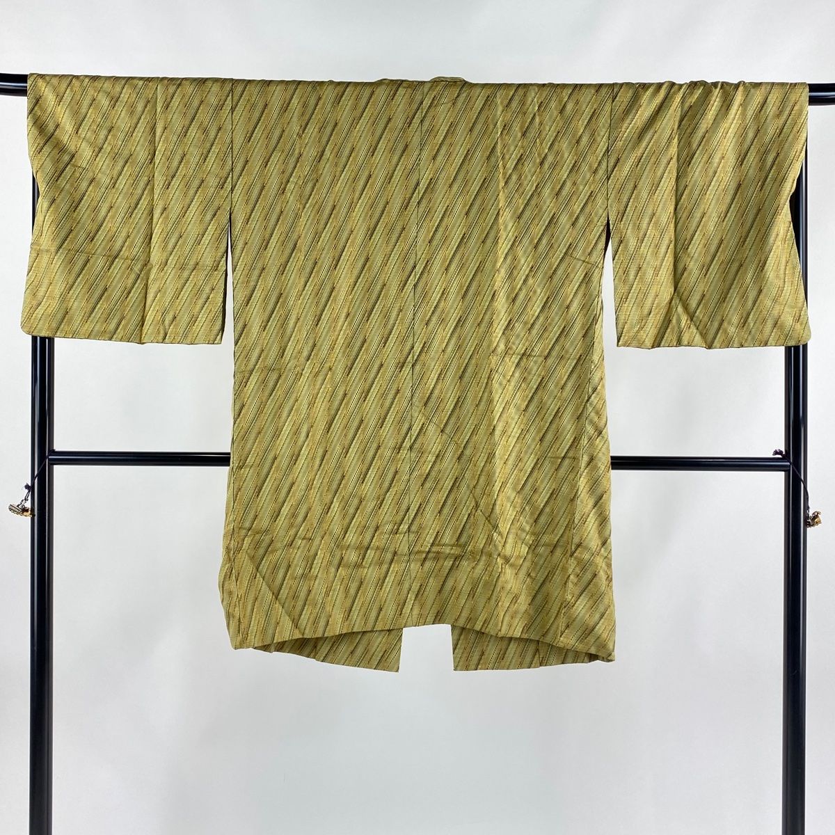 道中着 身丈97.5cm 裄丈69cm L 和装コート 斜縞 山吹茶色 正絹