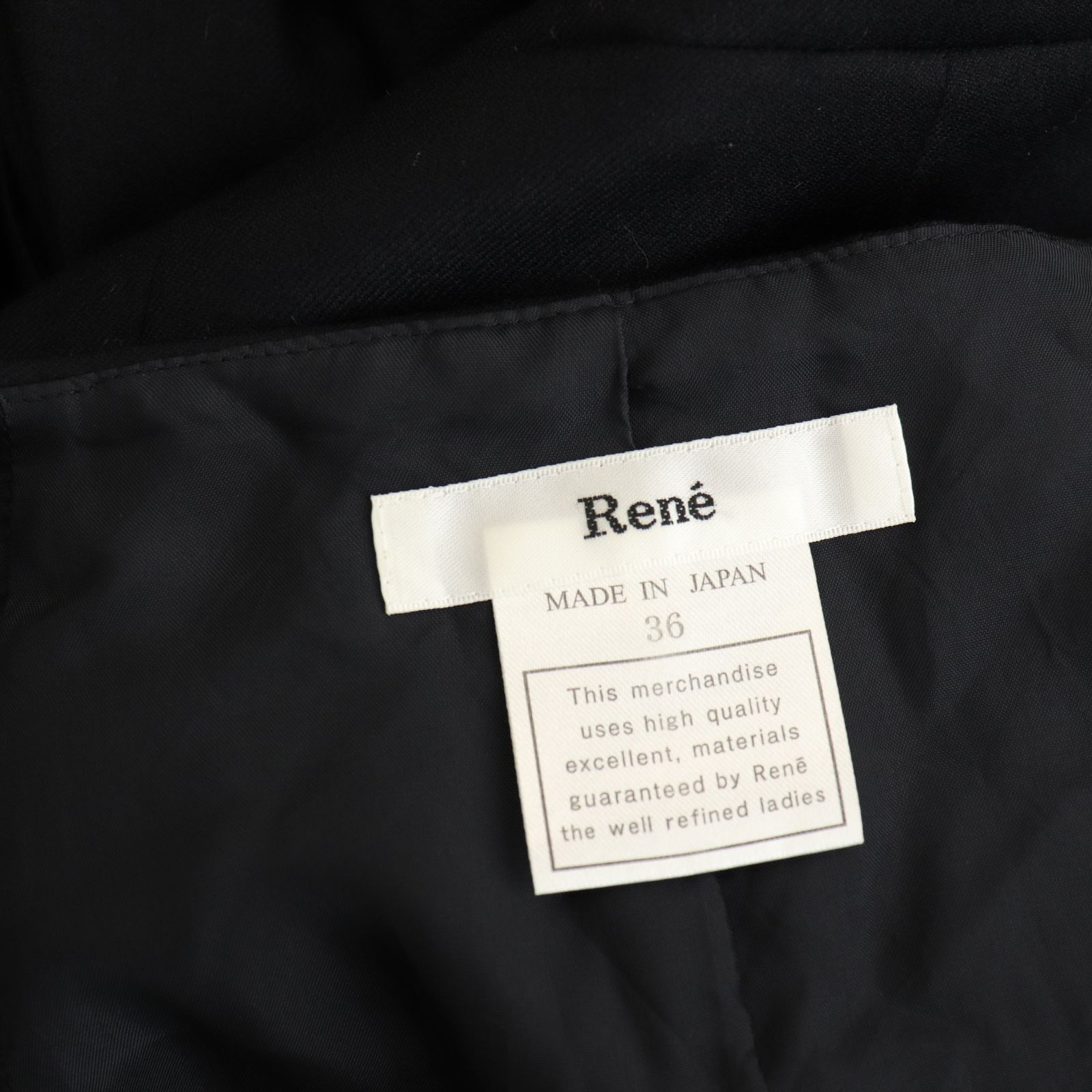 ルネ Rene ウール混 リボン ノースリーブワンピース ひざ丈 36