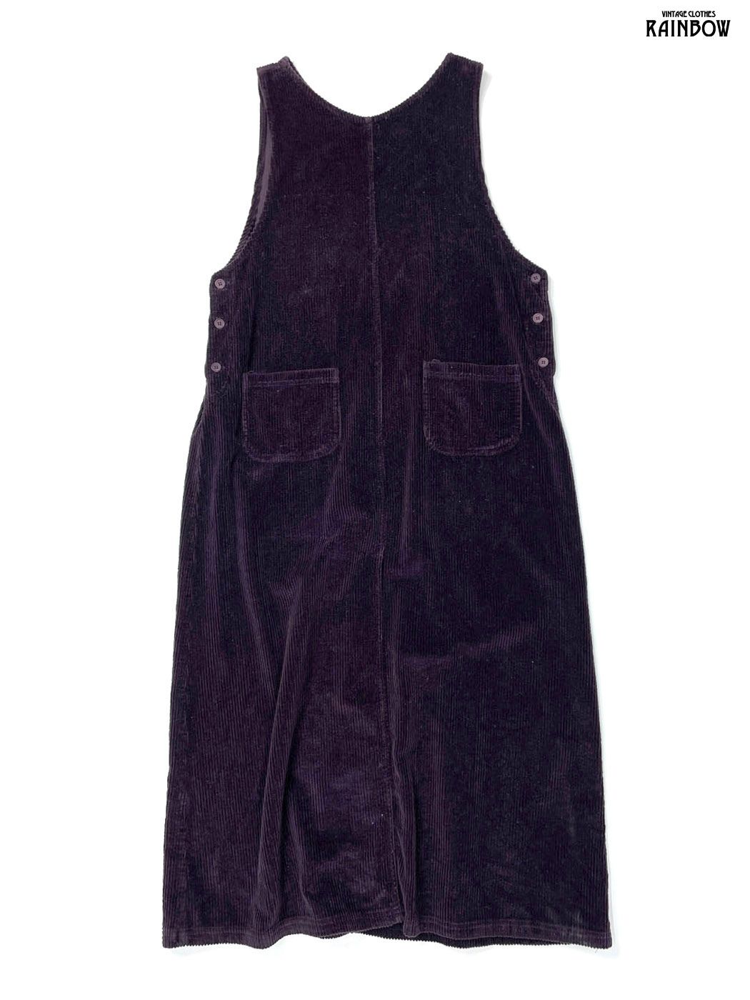 古着 アメリカ製 無地 コットン100％ コーデュロイ ロング丈 ノースリーブ ワンピース 紫 otu2510002