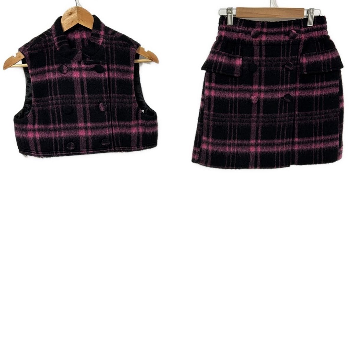 RED VALENTINO レッドバレンチノ スカートセットアップ レディース - ピンク×黒 チェック柄|ショート丈
