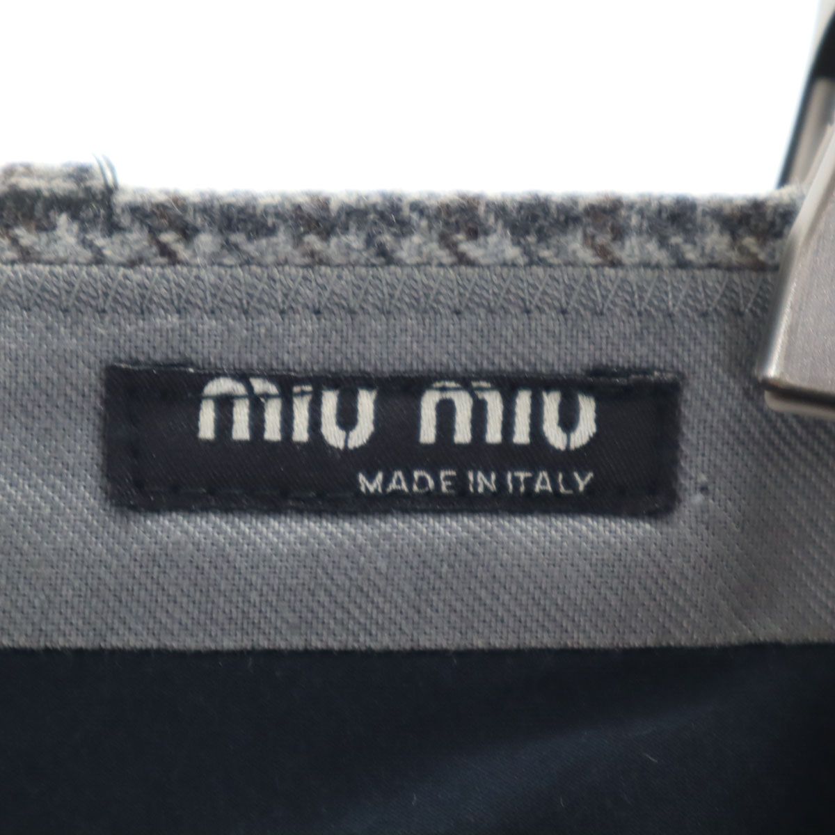 MIUMIU ミュウミュウ イタリア製 ウールブレンド ハウンドトゥース柄 スラックスパンツ 46 グレー 千鳥格子 プラダ レディース MIUMIU ミュウミュウ イタリア製 ウールブレンド ハウンドトゥース柄