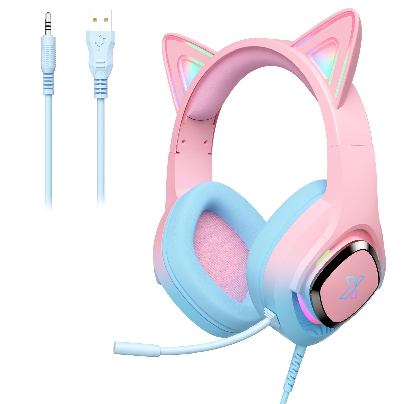【数量限定】Mytrix ゲーミングヘッドセット 猫耳 ピンク 有線 3.5mm マイク付き RGBライト ステレオサウンド ノイズキャンセリング機能 ゲーミングヘッドホン ヘッドバンド調節 PC/Switch/PS5/ PS4/