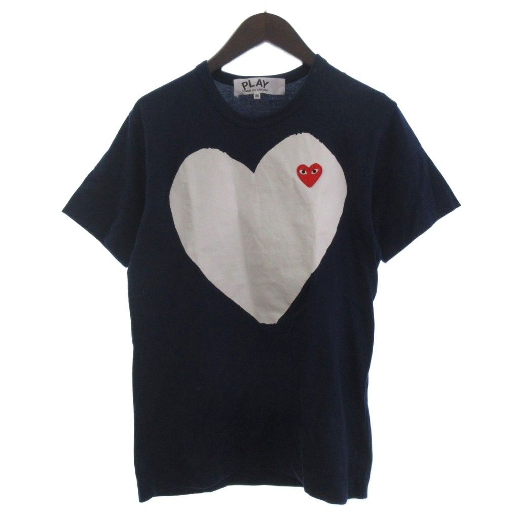 プレイコムデギャルソン PLAY COMME des GARCONS Tシャツ カットソー 半袖 COTTON JERESY PRINT RED EMBLEM AZ-T184 ワッペン プリント 紺 ネイビー M
