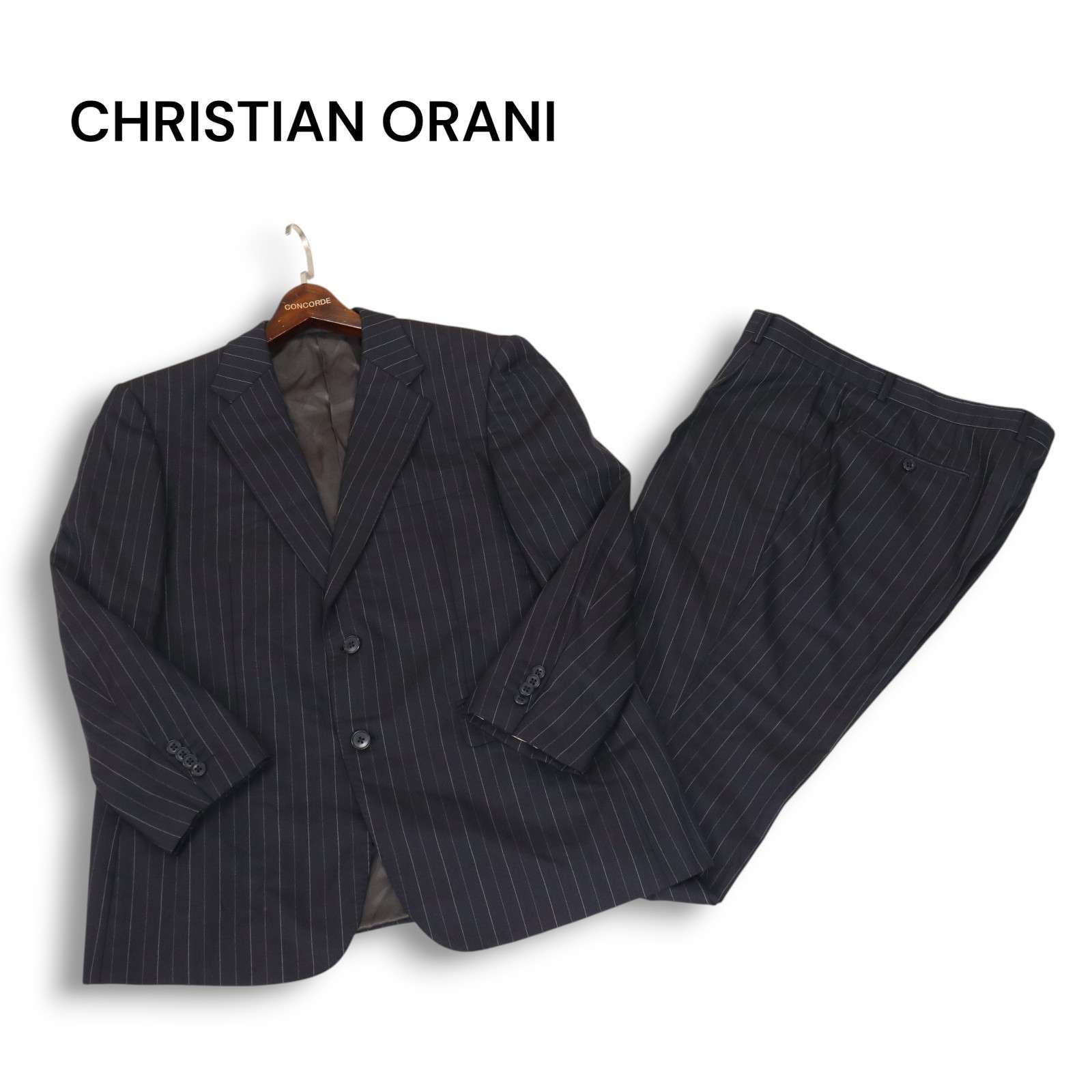 CHRISTIAN ORANI クリスチャンオラーニ 通年 総裏 ストライプ セットアップ スーツ Sz.96BE4 メンズ ネイビー ビジネス