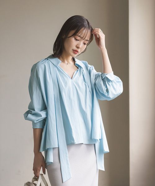 ci77 NOBLE 2025 ギャザーボウタイブラウス リボン 長袖シャツ 2wayスキッパーシャツ 定価16 500円