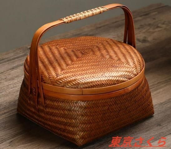 収納かご おしゃれ竹籠 手作り編み 収納箱 小物入れ 茶道＊お菓子入れ