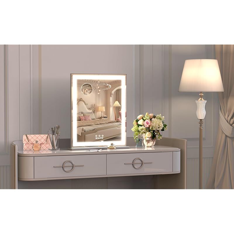 ANYHI 女優ミラー 卓上 女優ミラー 縦長 壁掛け式化粧鏡 3つのライトモード 調節 な明るさ 10倍拡大鏡 50x40.5cm 銀 0