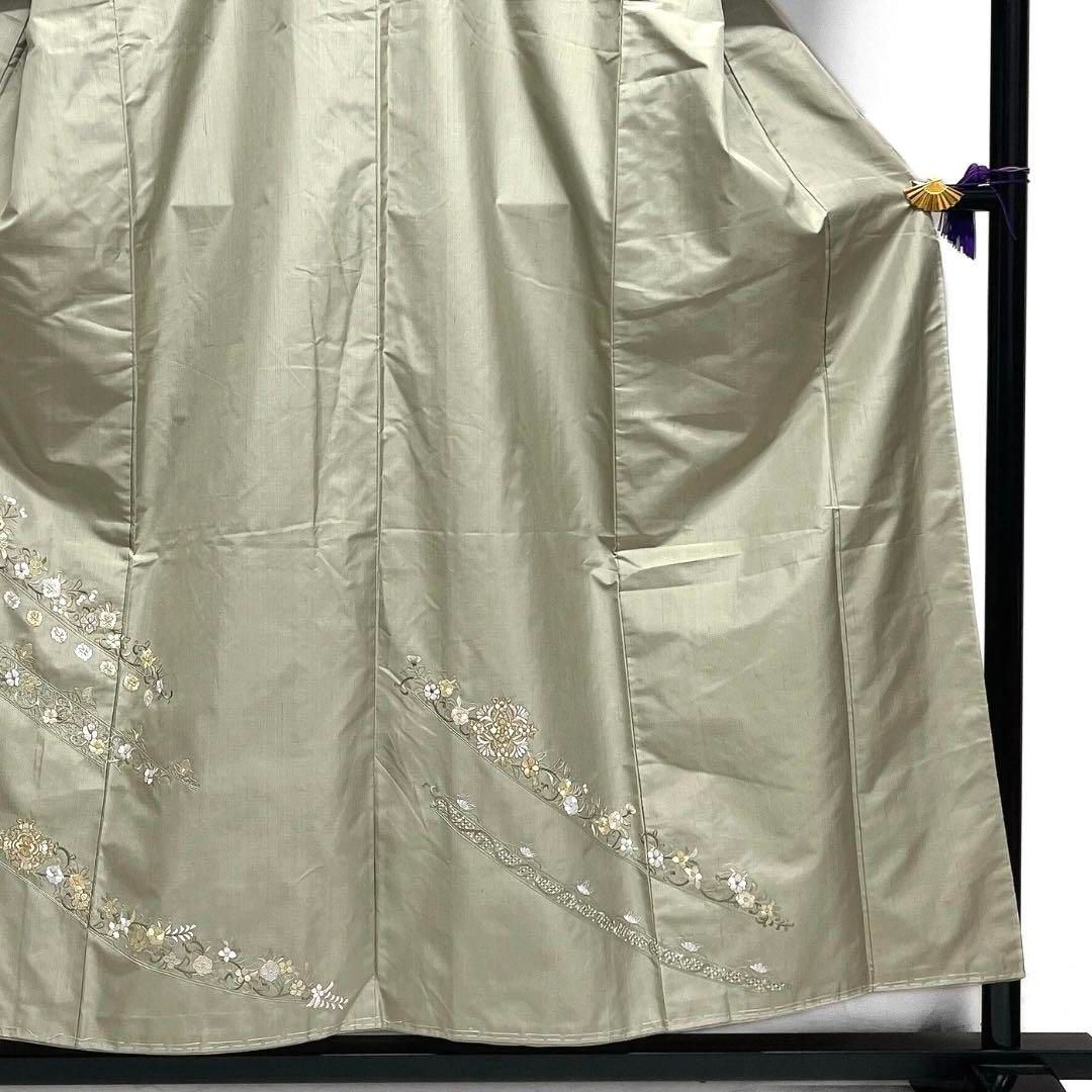 付け下げ 大島紬 証紙付き スワトウ刺繍 金糸 華紋 紋無 着物 093a d