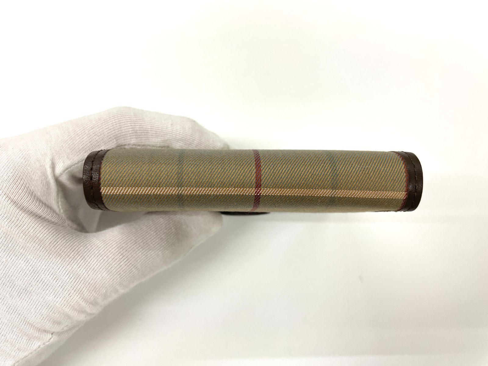 バーバリー 2つ折り財布 がま口 ノバチェック ブラウン 金具 BURBERRY バーバリー ノバチェック レザー 二つ折り財布 がま口
