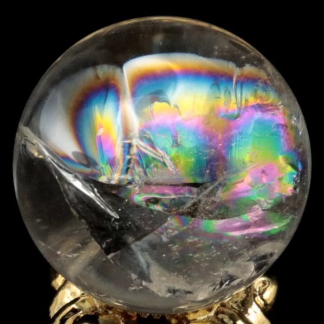 虹入り水晶 丸玉 台座付き A 直径 22mm アイリスクォーツ ブラジル産