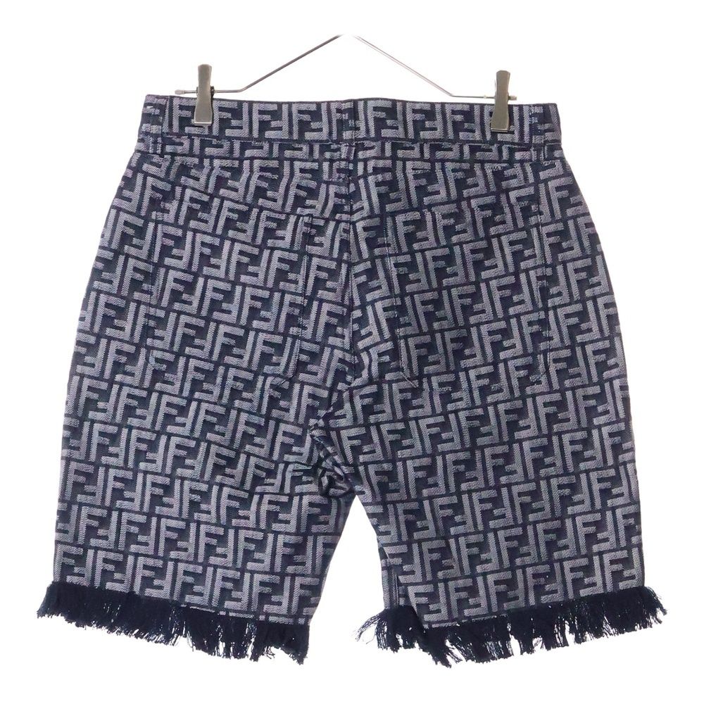 FENDI FLP307 AMZ3 F0ZNZバミューダブルーFFデニム パンツ(新品) FENDI (フェンディ) エンブロイダリー FFロゴ フリンジ付 デニム