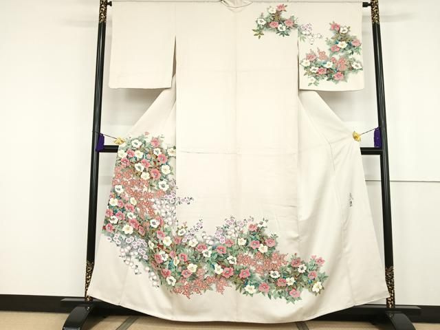平和屋1□極上 小紋 手描き 枝花文 暈し染め 逸品 1s182
