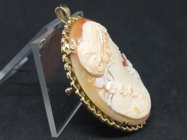 k18シェルカメオ ペンダントトップ ブローチ 2way ⬇️カメオ 2way