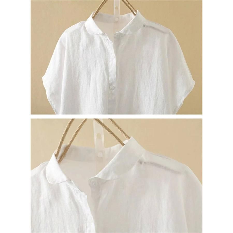 綿シャツ レディース シャツ 半袖 フレンチスリーブ 夏 おしゃれ 白シャツ シャツブラウス とろみ ドルマンスリーブ ドロップショルダ 前開け ボタン止め 折り襟 綿シャツ レディース シャツ 半袖 フレンチスリーブ 夏 おしゃれ
