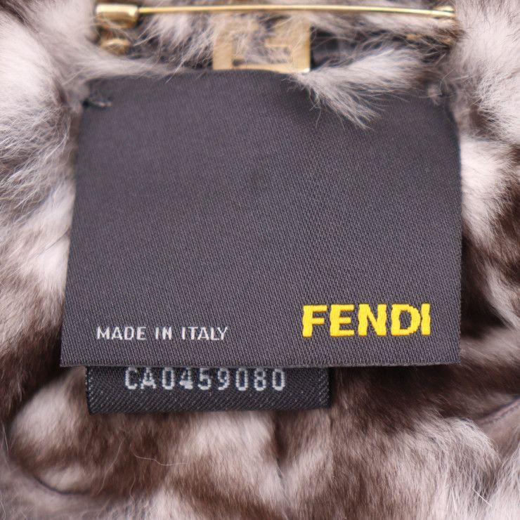 FENDI フェンディ ファー コサージュ ブローチ ラビットファー ブラウン系 アイボリー系 グレー系 ピンブローチ フラワー 花モチーフ FFロゴ  【本物保証】