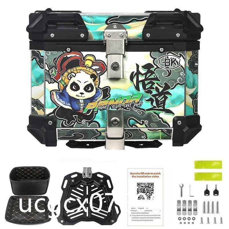 新品 リアボックス モノキーケース バイク用トップケース 取り付け金具付き 大容量45L バイク用収納ケース 防水 頑丈 鍵2本 パンダ柄の貼り絵 kkkmkx