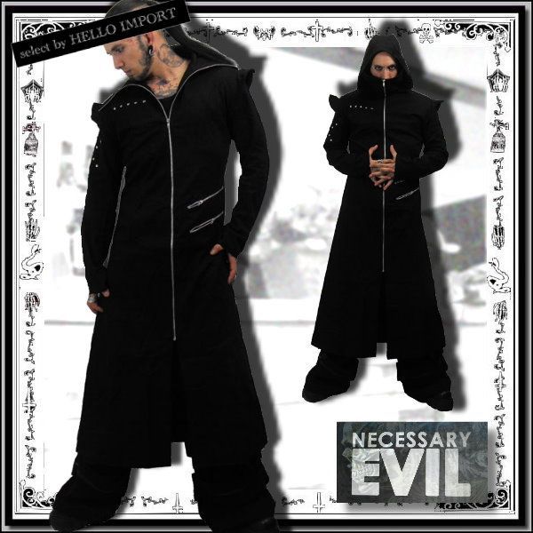 NECESSARY EVIL ゴシック スプリング超ロング丈コート スプリング コート ハイショルダー ゴシック ファッション 服