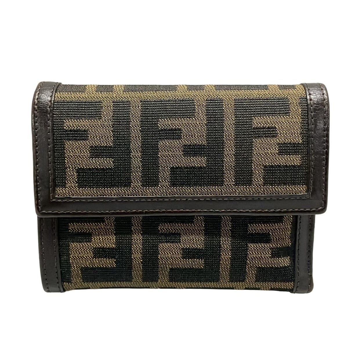 FENDI フェンディ 3つ折り財布 ズッカ柄 30729 ブラウン×黒×ダークブラウン レザー