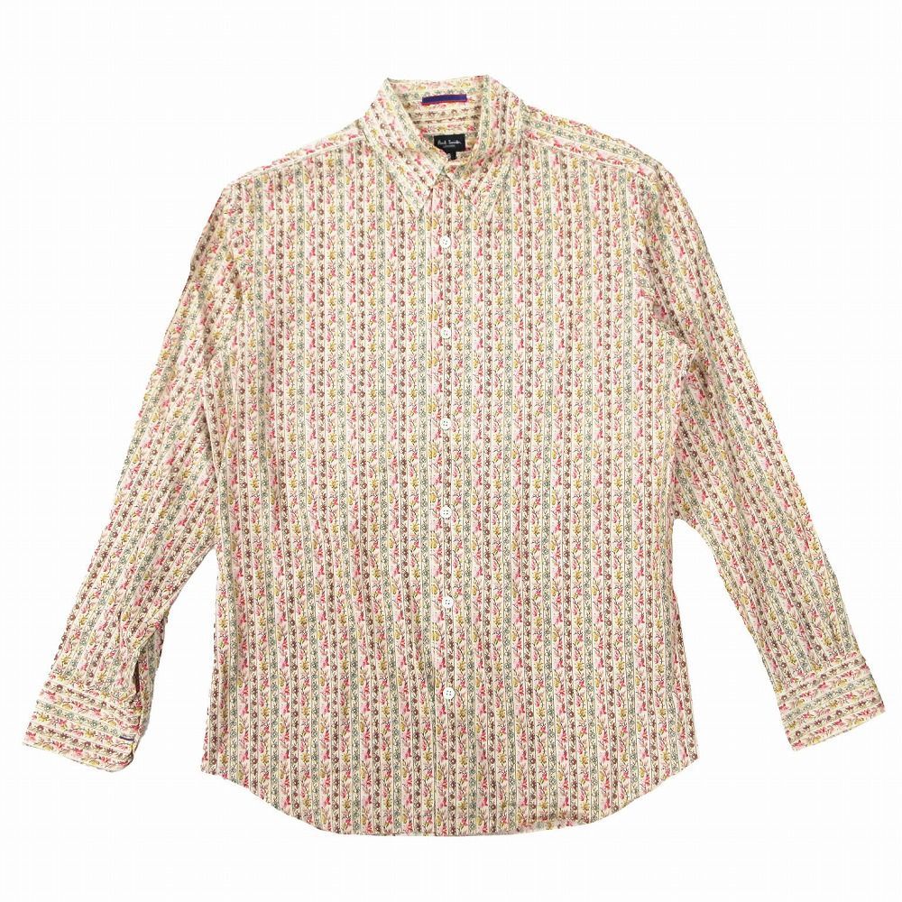 ポールスミス シャツ 長袖 総柄 M ベージュ Paul Smith ポールスミス 小花柄 ストライプ シャツ ドレス