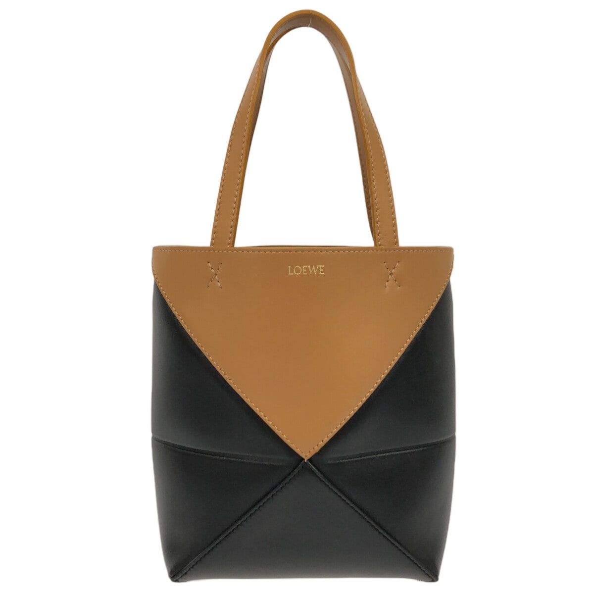 LOEWE(ロエベ) トートバッグ美品 パズルフォルド トート ミニ A779V25X07 ウォームデザート(ブラウン)×黒 折りたたみ/バイカラー  - メルカリ