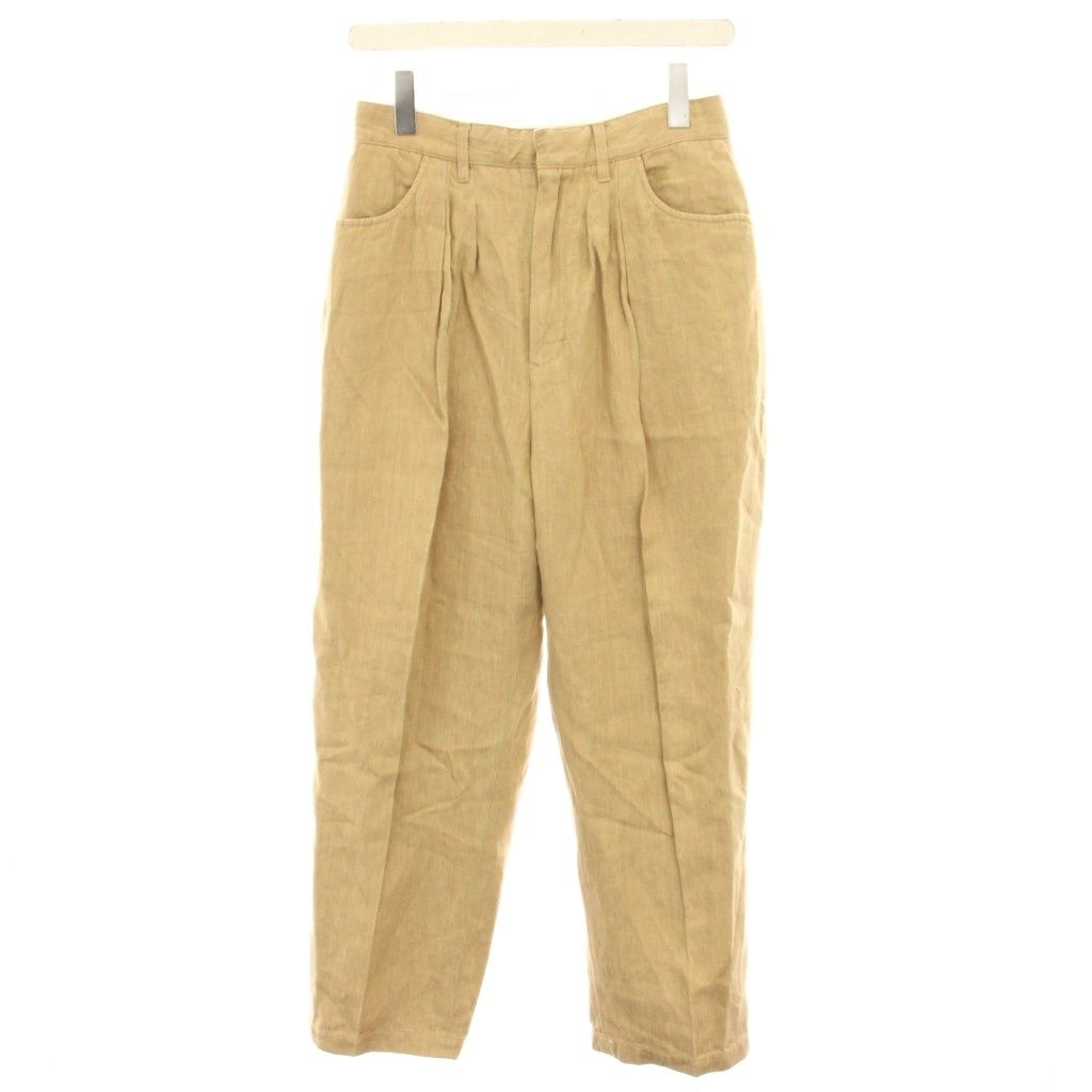 ファーラー FARAH ツータックワイド Two Tuck Wide リネンデニム ワイドパンツ ジップフライ 麻 リネン W28 L28 ベージュ FR0301-W4009 |YT