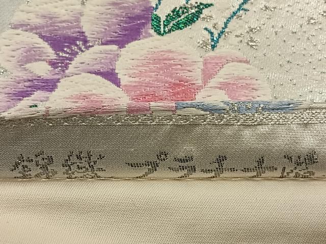 平和屋着物◎六通柄袋帯 唐織 草花文 錦織 プラチナ箔 銀糸 正絹