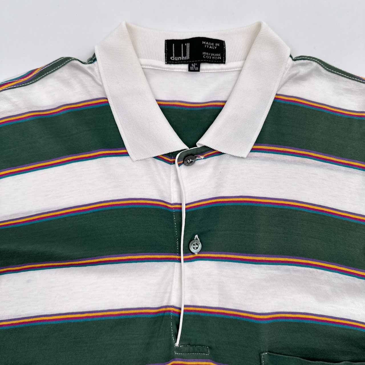 イタリア製 dunhill ( PURE COTTON ) ボーダー 半袖 ポロシャツ 42 