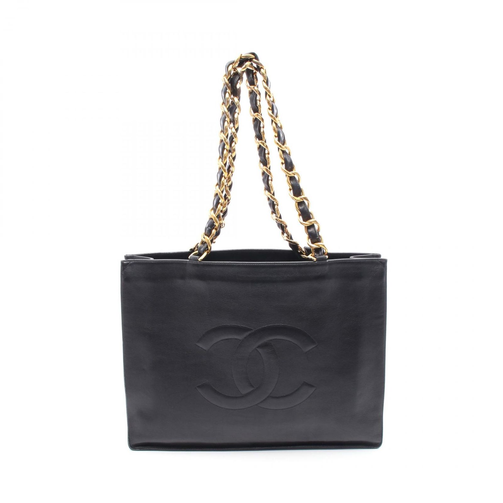 シャネル CHANEL トートバッグ ブラック ラムスキン 羊革 デカココ チェーントート レディース Used B