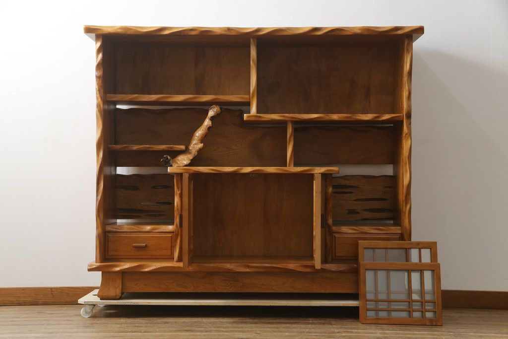 稀少 世界遺産 屋久杉 総無垢 茶棚 水屋箪笥 飾り棚 サイド