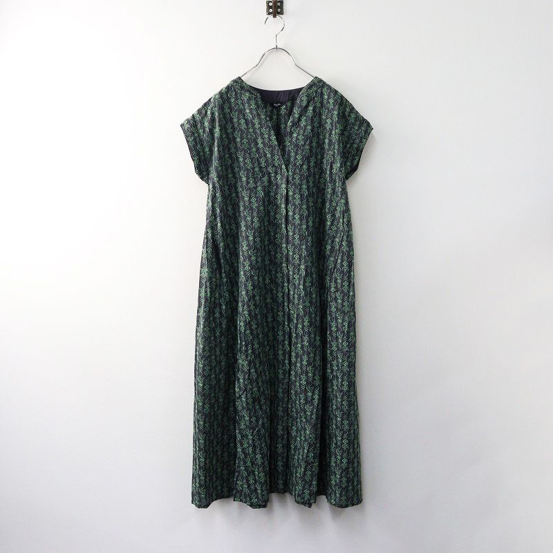 2025SS マーブルシュッド marble SUD EMB 金魚 刺繍 スキッパーフレンチスリーブワンピース グレー|総柄 ドレス 2400014401462