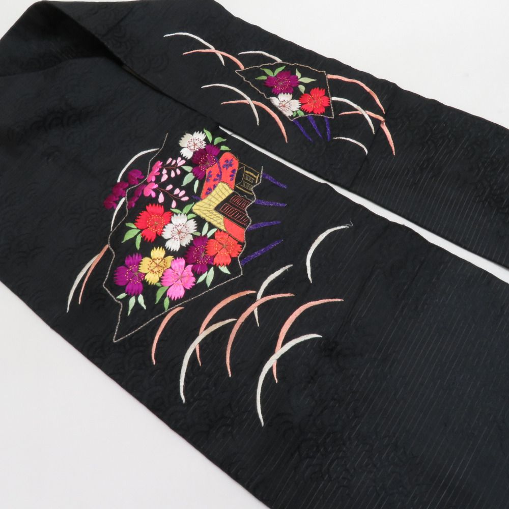 最終決算 刺繍柄 名古屋 アンティーク 名古屋 夏 帯 刺繍 ナデシコ 竹 
