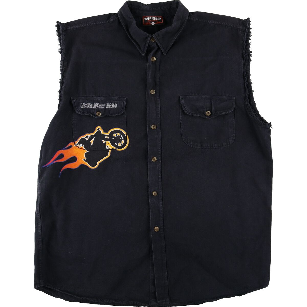 古着 BIKER DESIGN バックプリント カットオフ コットンベスト メンズXXL相当/eaa475466