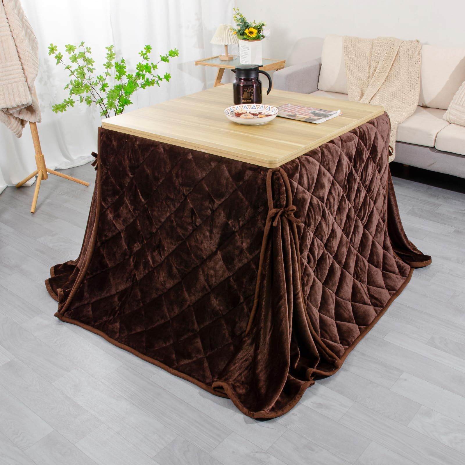 ダイニングコタツ布団 テーブル用 省スペース 長方形 ダイニングこたつ布団 掛け布団 こたつ掛け布団 単品 吸湿発熱 洗える こたつ布団 ふわふわ感触 無地 ハイタイプ フランネル素材 ブラウン JEMA 約240x265cm